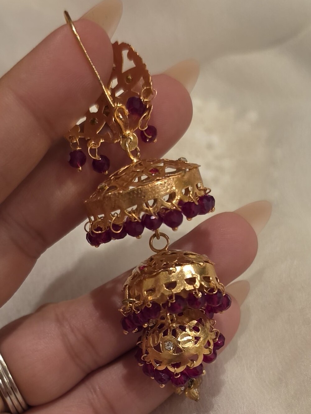Traditional Gold-Tone Multi-Layer Necklace Set with Red Accents - Picture 16 of 16